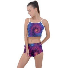 Fractal Fractals Spiral Vortex Blue Dark Art Summer Cropped Co-ord Set by Ravend