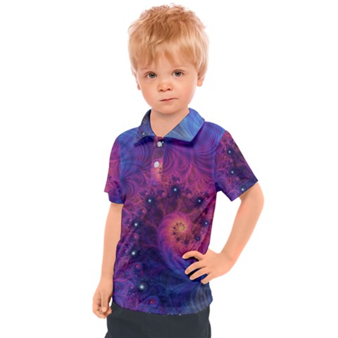 Fractal Fractals Spiral Vortex Blue Dark Art Kids  Polo Tee by Ravend