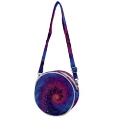 Fractal Fractals Spiral Vortex Blue Dark Art Crossbody Circle Bag by Ravend