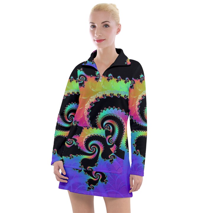 Fractal Spiral Vortex Swirl Whirlpool Math Women s Long Sleeve Casual Dress