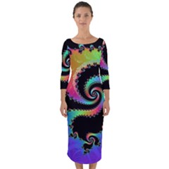 Fractal Spiral Vortex Swirl Whirlpool Math Quarter Sleeve Midi Bodycon Dress by Ravend