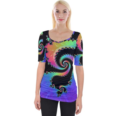 Fractal Spiral Vortex Swirl Whirlpool Math Wide Neckline Tee by Ravend