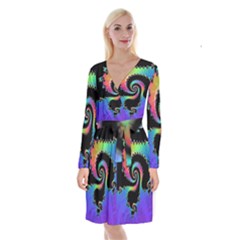 Fractal Spiral Vortex Swirl Whirlpool Math Long Sleeve Velvet Front Wrap Dress by Ravend