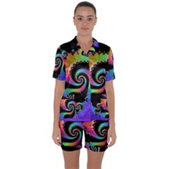 Fractal Spiral Vortex Swirl Whirlpool Math Satin Short Sleeve Pajamas Set by Ravend