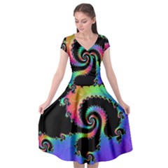 Fractal Spiral Vortex Swirl Whirlpool Math Cap Sleeve Wrap Front Dress by Ravend