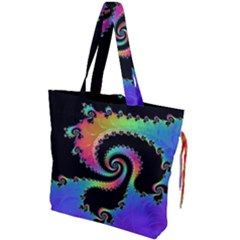 Fractal Spiral Vortex Swirl Whirlpool Math Drawstring Tote Bag by Ravend