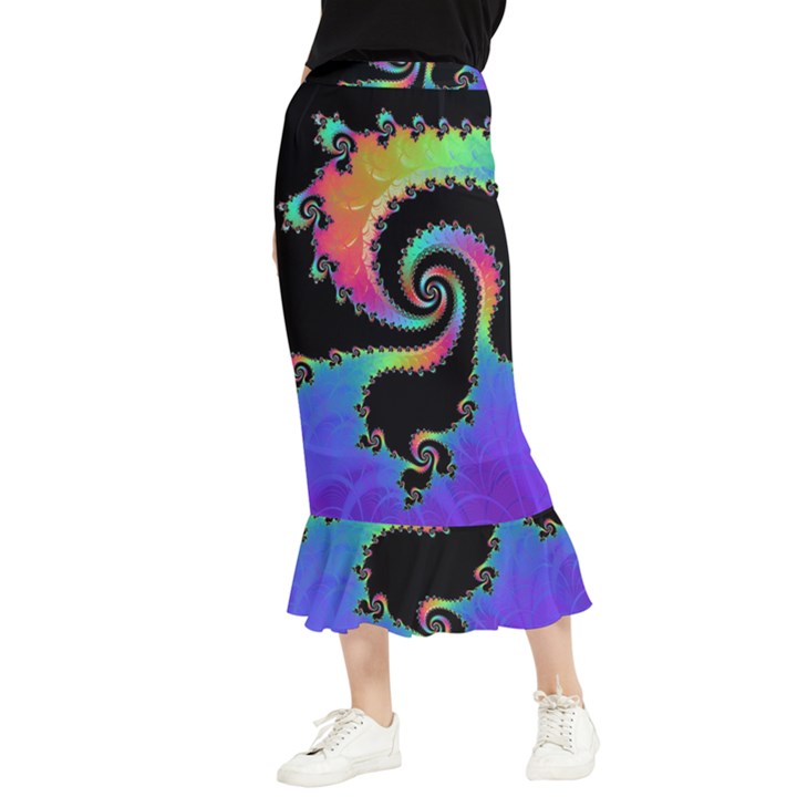 Fractal Spiral Vortex Swirl Whirlpool Math Maxi Fishtail Chiffon Skirt