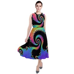 Fractal Spiral Vortex Swirl Whirlpool Math Round Neck Boho Dress by Ravend