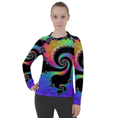 Fractal Spiral Vortex Swirl Whirlpool Math Women s Pique Long Sleeve Tee by Ravend