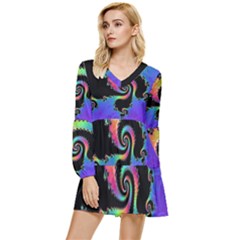 Fractal Spiral Vortex Swirl Whirlpool Math Tiered Long Sleeve Mini Dress by Ravend