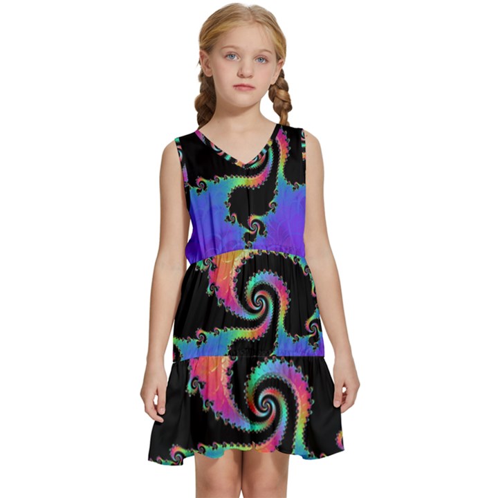 Fractal Spiral Vortex Swirl Whirlpool Math Kids  Sleeveless Tiered Mini Dress