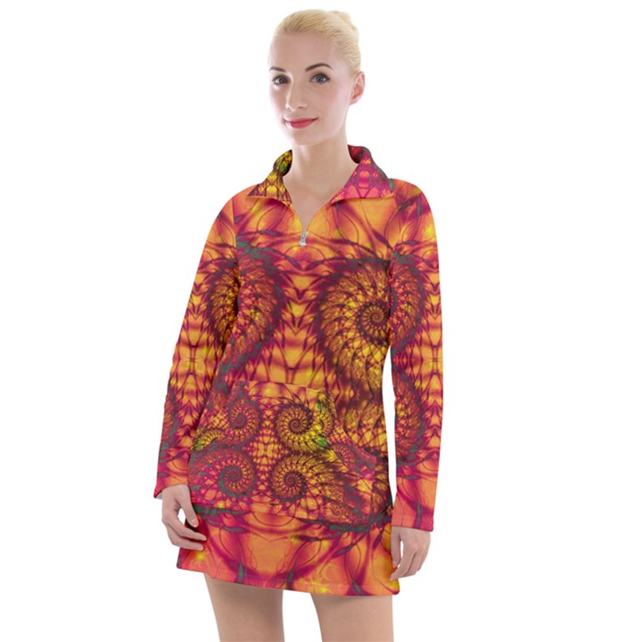 Art Pattern Fractal Design Abstract Artwork Women s Long Sleeve Casual Dress