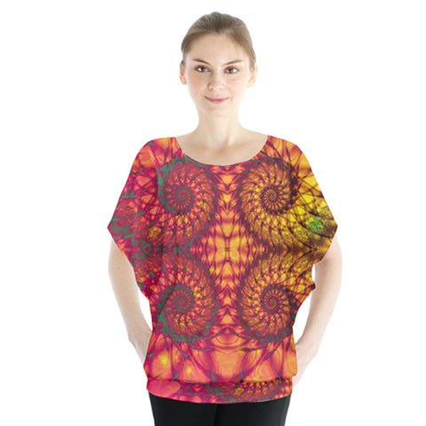 Art Pattern Fractal Design Abstract Artwork Batwing Chiffon Blouse by Ravend