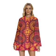 Art Pattern Fractal Design Abstract Artwork Round Neck Long Sleeve Bohemian Style Chiffon Mini Dress by Ravend