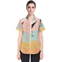 Leaves Pattern Design Colorful Decorative Texture Women s Short Sleeve Shirt