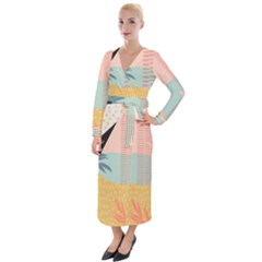 Leaves Pattern Design Colorful Decorative Texture Velvet Maxi Wrap Dress