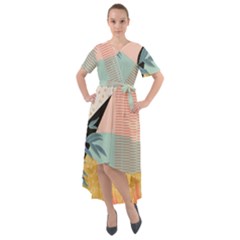 Leaves Pattern Design Colorful Decorative Texture Front Wrap High Low Dress by Ravend