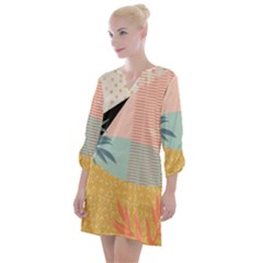 Leaves Pattern Design Colorful Decorative Texture Open Neck Shift Dress by Ravend