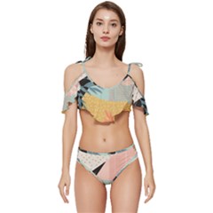 Leaves Pattern Design Colorful Decorative Texture Ruffle Edge Tie Up Bikini Set	 by Ravend