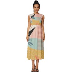 Leaves Pattern Design Colorful Decorative Texture Sleeveless Round Neck Midi Dress by Ravend