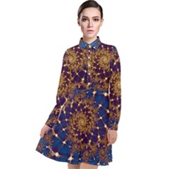 Fractal Spiral Art Pattern Blue Design Long Sleeve Chiffon Shirt Dress by Ravend