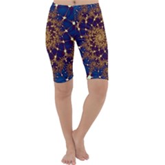 Fractal Spiral Art Pattern Blue Design Cropped Leggings 