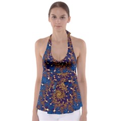 Fractal Spiral Art Pattern Blue Design Babydoll Tankini Top by Ravend