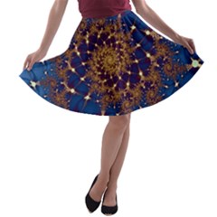 Fractal Spiral Art Pattern Blue Design A-line Skater Skirt by Ravend