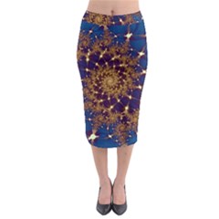 Fractal Spiral Art Pattern Blue Design Midi Pencil Skirt by Ravend