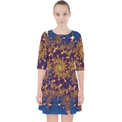 Fractal Spiral Art Pattern Blue Design Quarter Sleeve Pocket Dress by Ravend