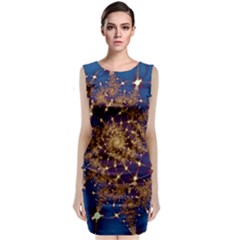 Fractal Spiral Art Pattern Blue Design Sleeveless Velvet Midi Dress by Ravend