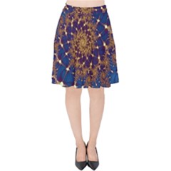 Fractal Spiral Art Pattern Blue Design Velvet High Waist Skirt by Ravend