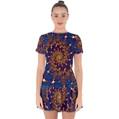 Fractal Spiral Art Pattern Blue Design Drop Hem Mini Chiffon Dress by Ravend