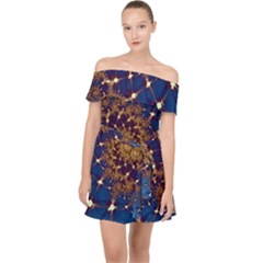 Fractal Spiral Art Pattern Blue Design Off Shoulder Chiffon Dress by Ravend