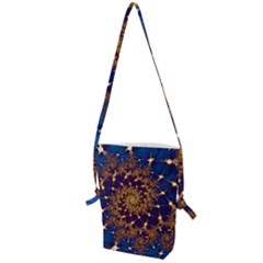 Fractal Spiral Art Pattern Blue Design Folding Shoulder Bag by Ravend