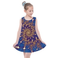 Fractal Spiral Art Pattern Blue Design Kids  Summer Dress by Ravend