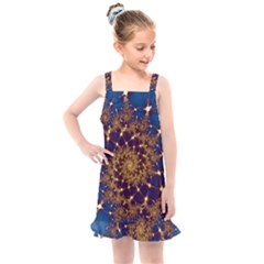 Fractal Spiral Art Pattern Blue Design Kids  Overall Dress by Ravend