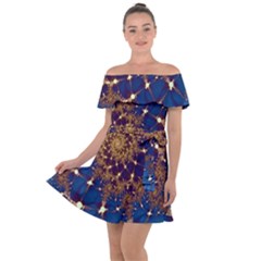 Fractal Spiral Art Pattern Blue Design Off Shoulder Velour Dress by Ravend