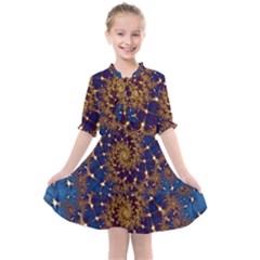 Fractal Spiral Art Pattern Blue Design Kids  All Frills Chiffon Dress by Ravend