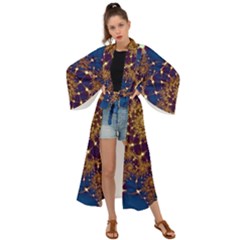 Fractal Spiral Art Pattern Blue Design Maxi Kimono by Ravend