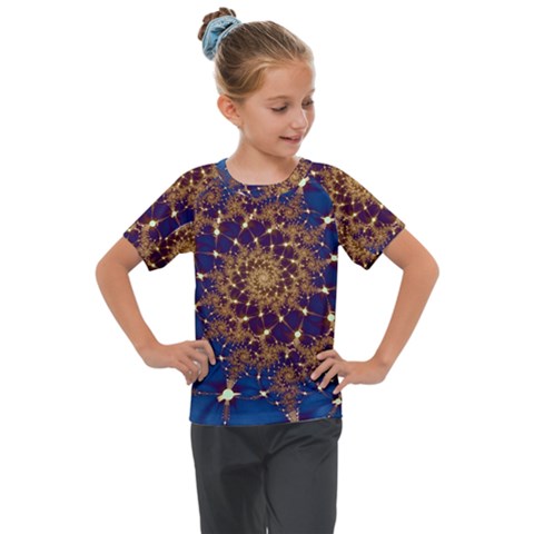 Fractal Spiral Art Pattern Blue Design Kids  Mesh Piece Tee by Ravend