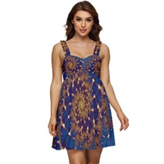 Fractal Spiral Art Pattern Blue Design Ruffle Strap Babydoll Chiffon Dress