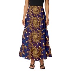 Fractal Spiral Art Pattern Blue Design Tiered Ruffle Maxi Skirt by Ravend