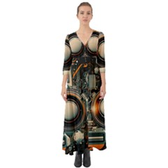 Illustrations Technology Robot Internet Processor Button Up Boho Maxi Dress by Ravend