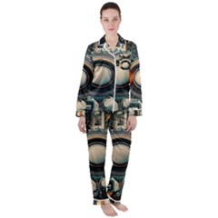 Illustrations Technology Robot Internet Processor Women s Long Sleeve Satin Pajamas Set	 by Ravend