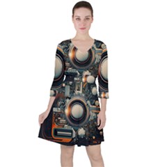 Illustrations Technology Robot Internet Processor Quarter Sleeve Ruffle Waist Dress by Ravend