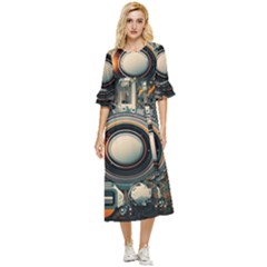 Illustrations Technology Robot Internet Processor Double Cuff Midi Dress by Ravend