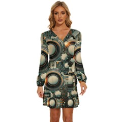 Illustrations Technology Robot Internet Processor Long Sleeve Waist Tie Ruffle Velvet Dress by Ravend