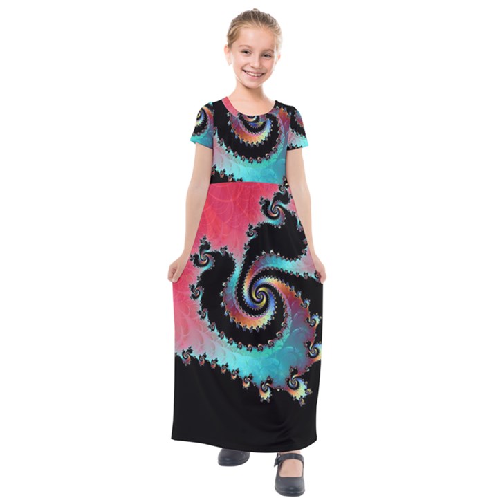 Fractals Abstract Art Digital Art Abstract Art Kids  Short Sleeve Maxi Dress