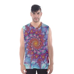 Fractals Abstract Art Cyan Spiral Vortex Pattern Men s Basketball Tank Top by Ravend